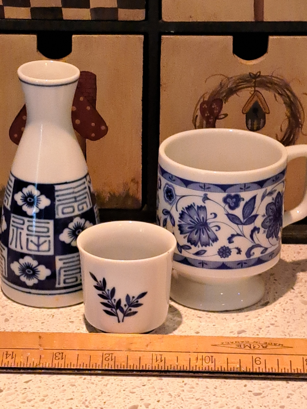 Blue and White Floral Ceramic Mug and (Sake Set 1 Cup Only)